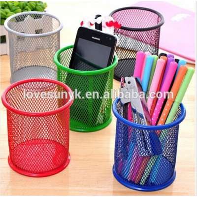 useful office stationery round metal mesh pencil container